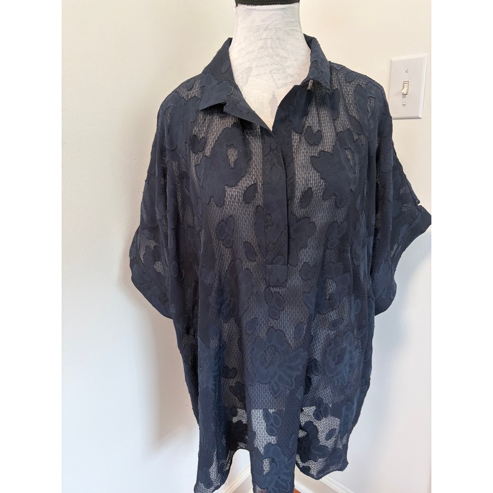 Alfani Burnout Lace Tunic Women 2X Black Whimsigoth Floral Sheer Mesh Top